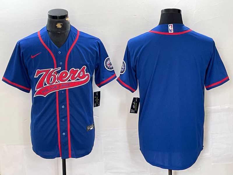 Men's Philadelphia 76ers Blue Black With Patch Cool Base Stitched Baseball Jersey,We sell and wholesale Men's Philadelphia 76ers Blue Black With Patch Cool Base Stitched Baseball Jersey on line form chian!